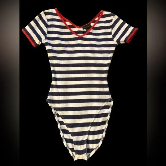 Limited Red, white & blue vintage ribbed bodysuit, 4th of July, patriotic wear M - Picture 4 of 10